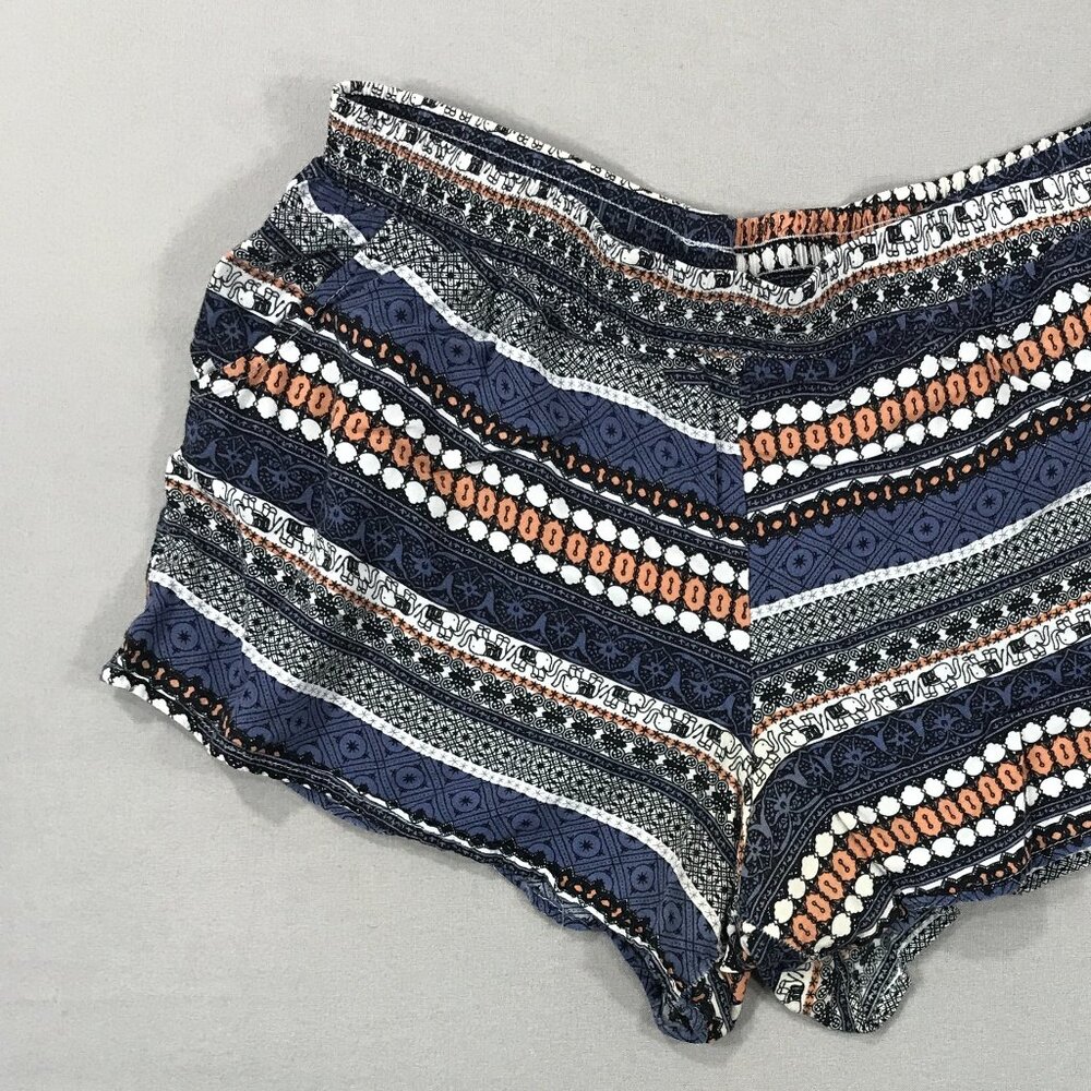 Raya Sun High Waist Shorts Women's Size XL Blue Geometric Design w/Pockets Rayon